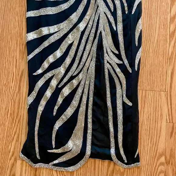 Vintage 1980s Black Beaded Silk Long Maxi Evening Gown Womens Medium - Picture 6 of 16